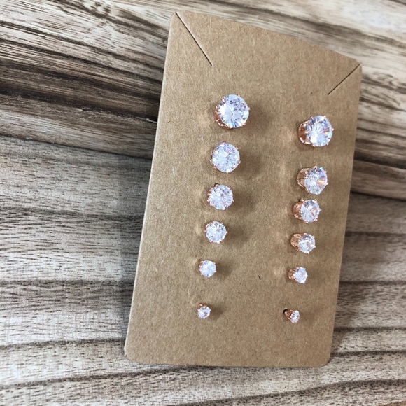 18K Rose Gold Plated CZ Stud Earrings 8MM - Picture 6 of 8